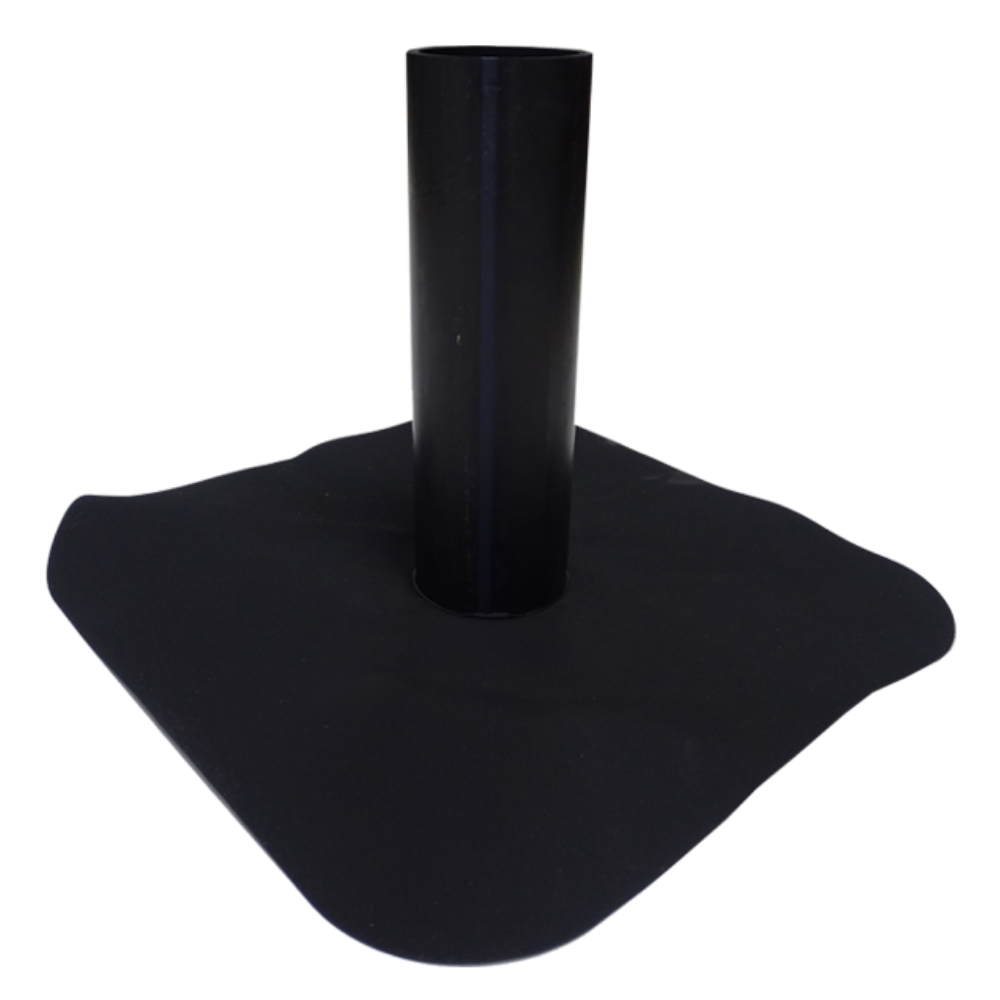 A black square flexible base with a perpendicular black tube arising from the centre.