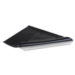 A shiny, black rectangular piece of flashing, slightly curled up at the edges. 