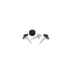 3 screws, two with their black hex caps on, one without, and one hex cap on its own.
