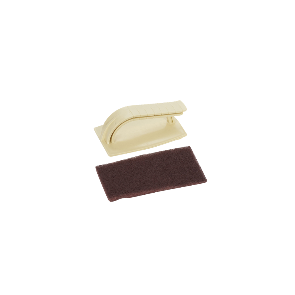 A combined image of a separate scrubber pad and handle described in the other photos.
