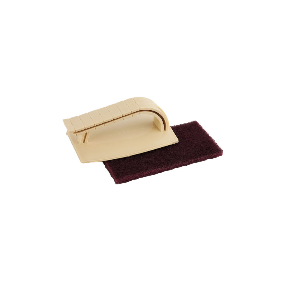 A combined image of a separate scrubber pad and handle described in the other photos.